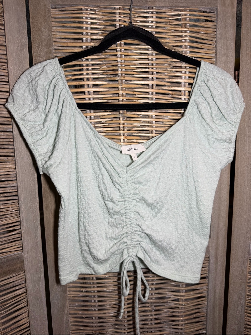 NWT bohme Mint Ruched Drawstring Crop Top - size Small